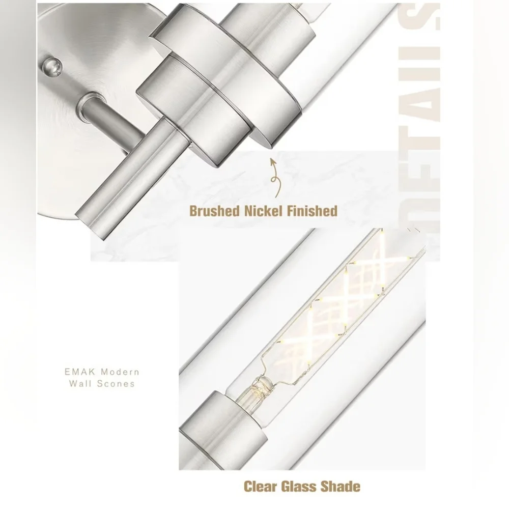 NIB. Elegant Modern Wall Sconce Lights Brushed Nickel Set Of 2 - Picture 4 of 8